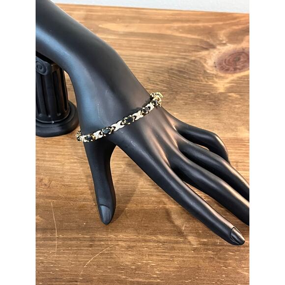 Sterling Silver 925 PAJ China Bracelet Gold Vermeil Black Stone Tennis Link 7.5” - Picture 2 of 9